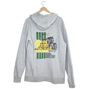 John Deere Mens Graphic Full Zip Hoodie Heather Gray Tractor Workwear Jacket Med
